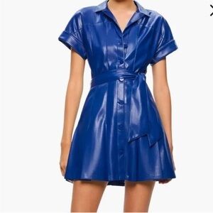 Alice + Olivia Royal Blue Faux Leather Mini Dress